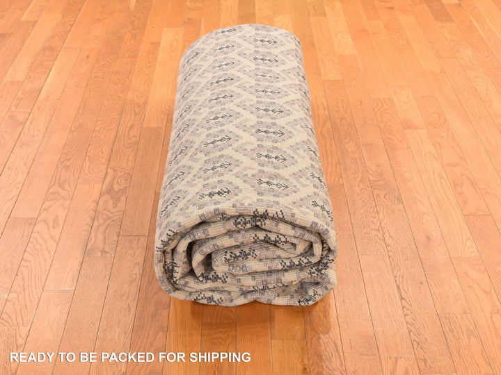 11'8" x 14'9" New Hand Knotted Ivory Wool Rectangle Oriental Rug - MOA10278264
