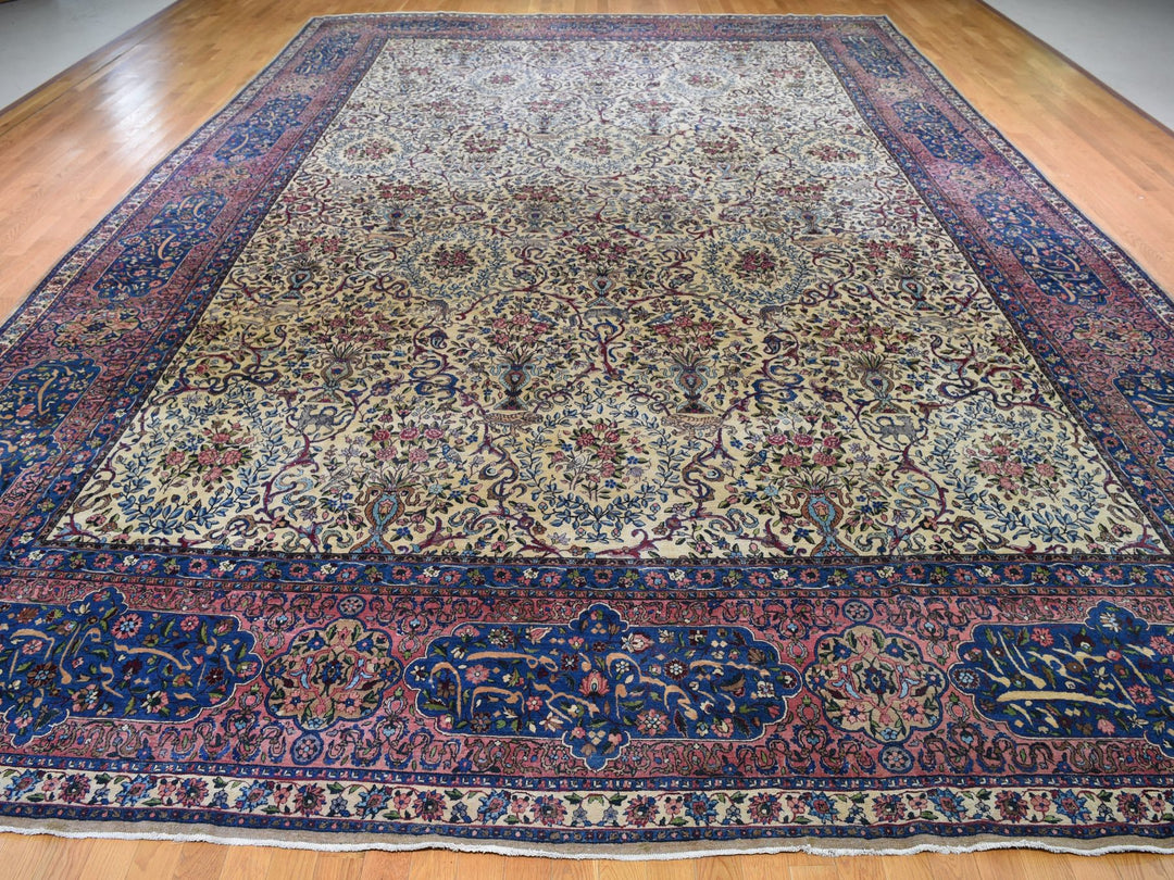 13'5" x 19'8" Vintage Hand Knotted Ivory Wool Rectangle Oriental Rug - MOA10278265