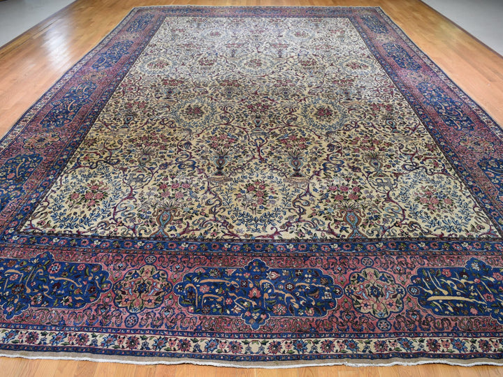 13'5" x 19'8" Vintage Hand Knotted Ivory Wool Rectangle Oriental Rug - MOA10278265