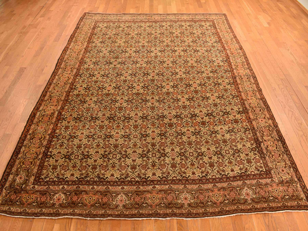 8'3" x 11'5" Vintage Hand Knotted Brown Wool Rectangle Oriental Rug - MOA10278266
