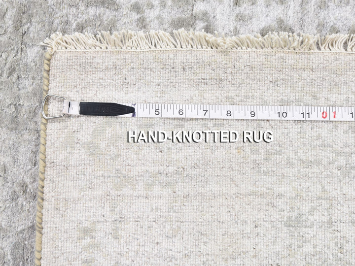 3'2" x 5'1" New Hand Knotted Grey Wool & Silk Rectangle Oriental Rug - MOA10278268