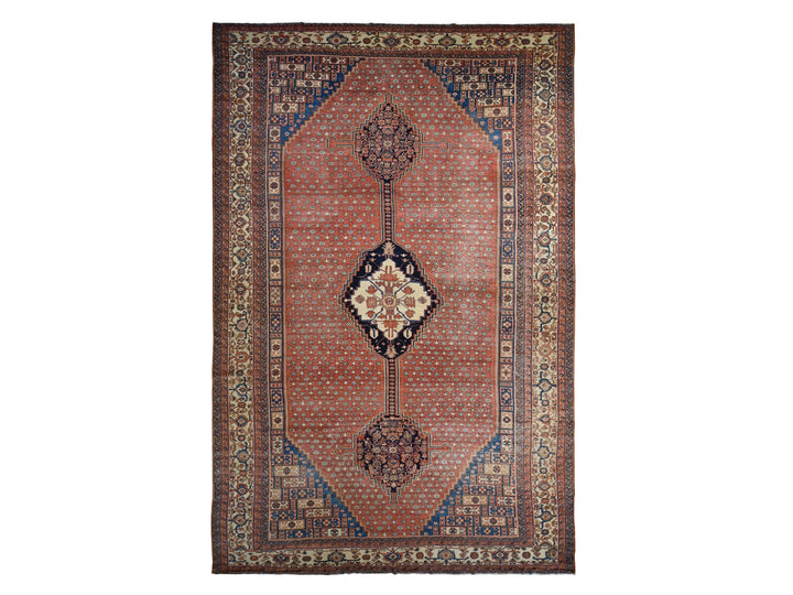 12'6" x 19'6" Vintage Hand Knotted Red Wool Rectangle Oriental Rug - MOA10278276