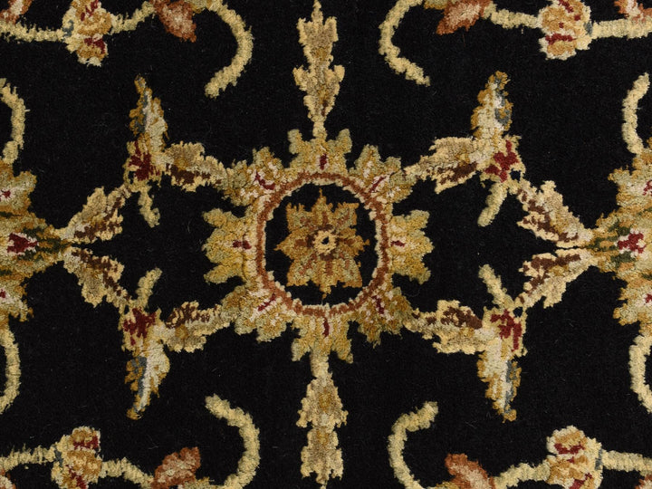 4'2" x 4'2" New Hand Knotted Black Wool & Silk Round Oriental Rug - MOA10278281