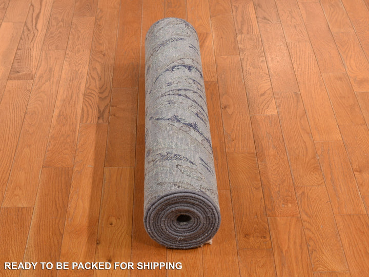 3'0" x 11'10" New Hand Knotted Grey Wool & Pure Silk Runner Oriental Rug - MOA10278282