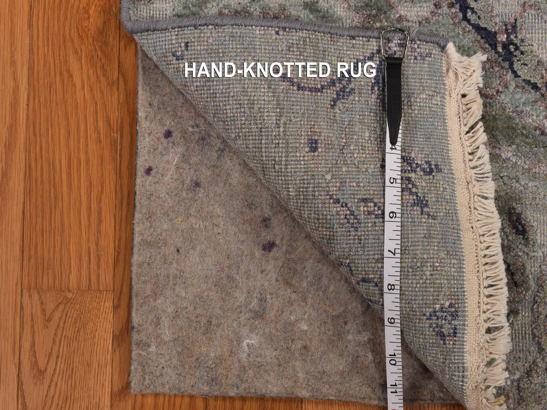 3'0" x 11'10" New Hand Knotted Grey Wool & Pure Silk Runner Oriental Rug - MOA10278282