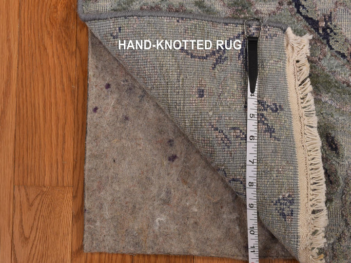 3'0" x 11'10" New Hand Knotted Grey Wool & Pure Silk Runner Oriental Rug - MOA10278282