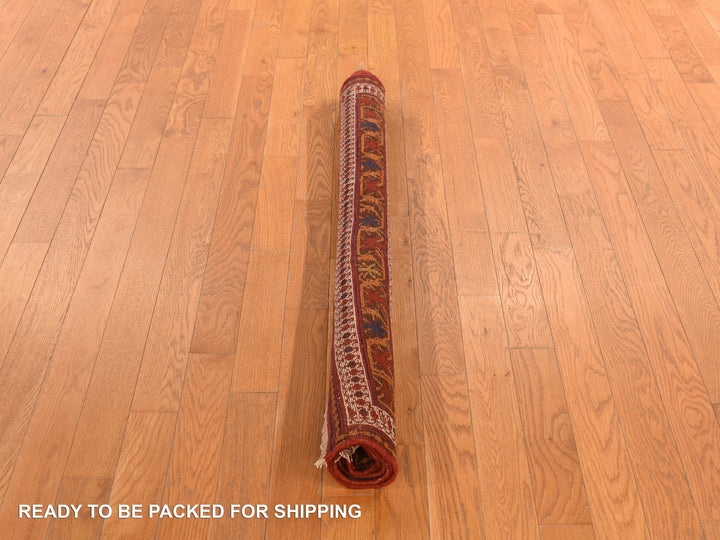 4'1" x 5'0" Vintage Hand Knotted Red Wool Rectangle Oriental Rug - MOA10278283
