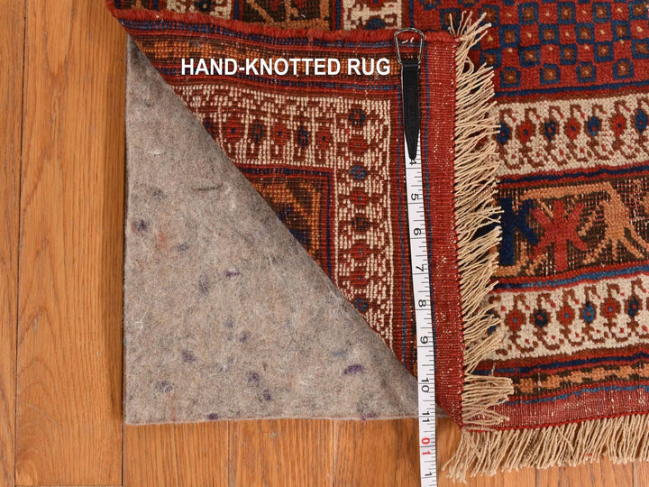 4'1" x 5'0" Vintage Hand Knotted Red Wool Rectangle Oriental Rug - MOA10278283