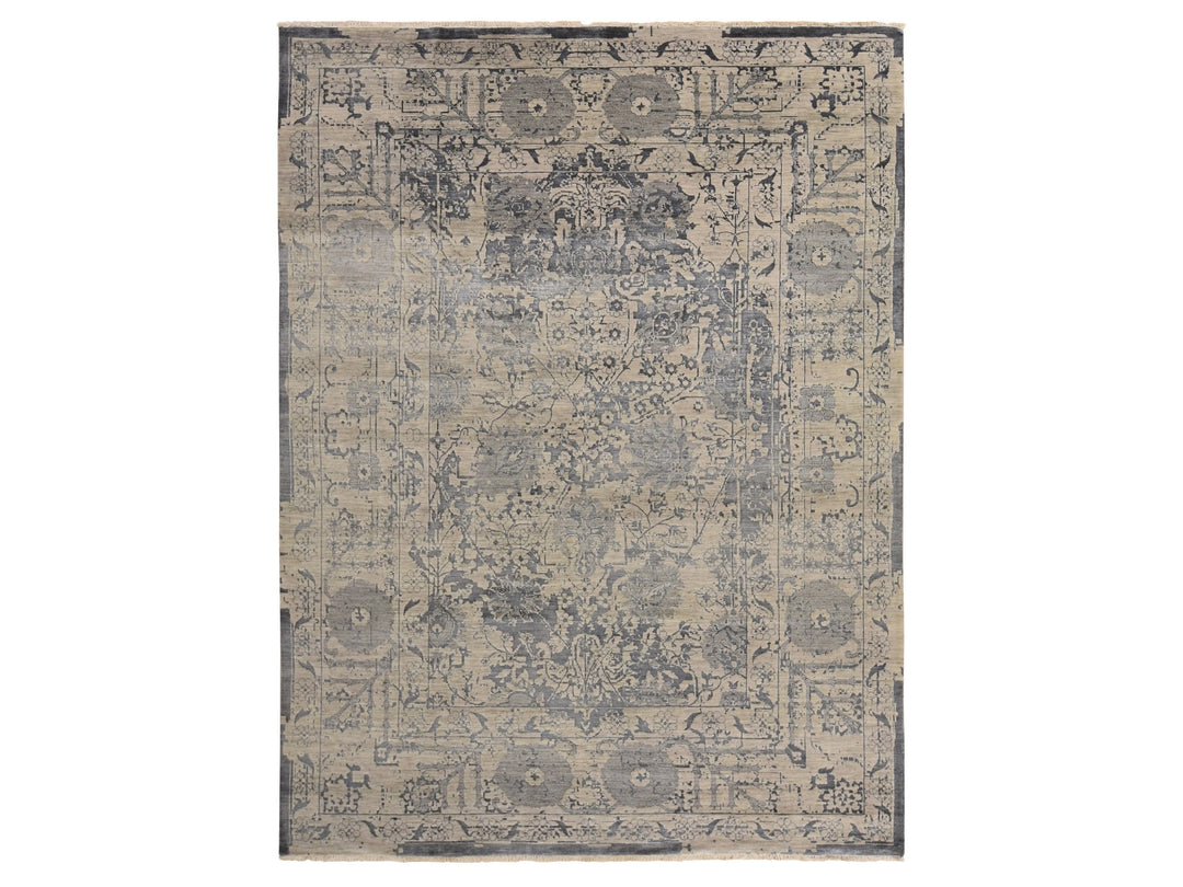 9'1" x 12'0" New Hand Knotted Brown Wool & Silk Rectangle Oriental Rug - MOA10278288