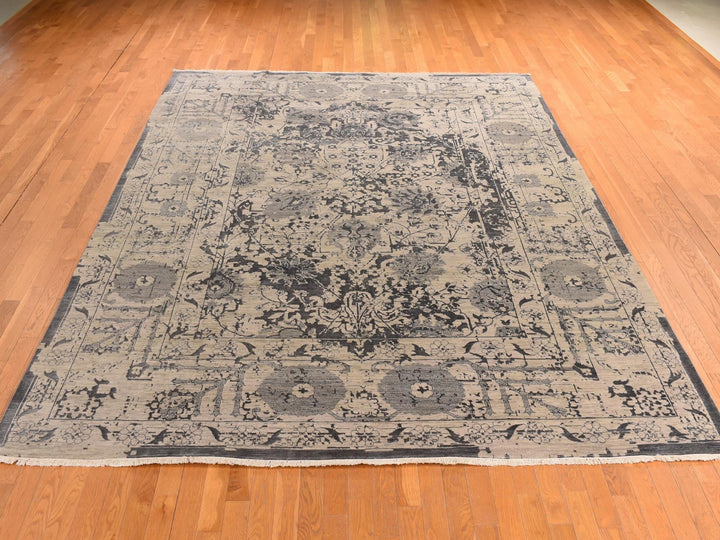9'1" x 12'0" New Hand Knotted Brown Wool & Silk Rectangle Oriental Rug - MOA10278288