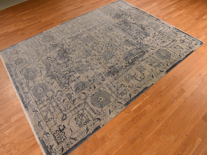 9'1" x 12'0" New Hand Knotted Brown Wool & Silk Rectangle Oriental Rug - MOA10278288