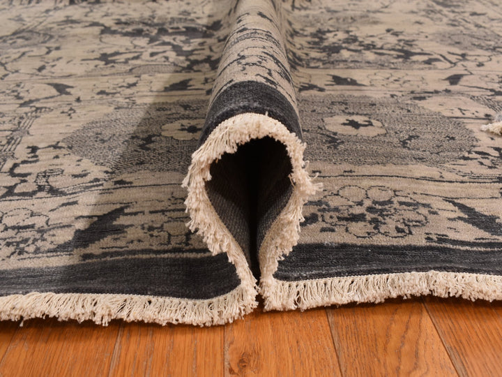 9'1" x 12'0" New Hand Knotted Brown Wool & Silk Rectangle Oriental Rug - MOA10278288