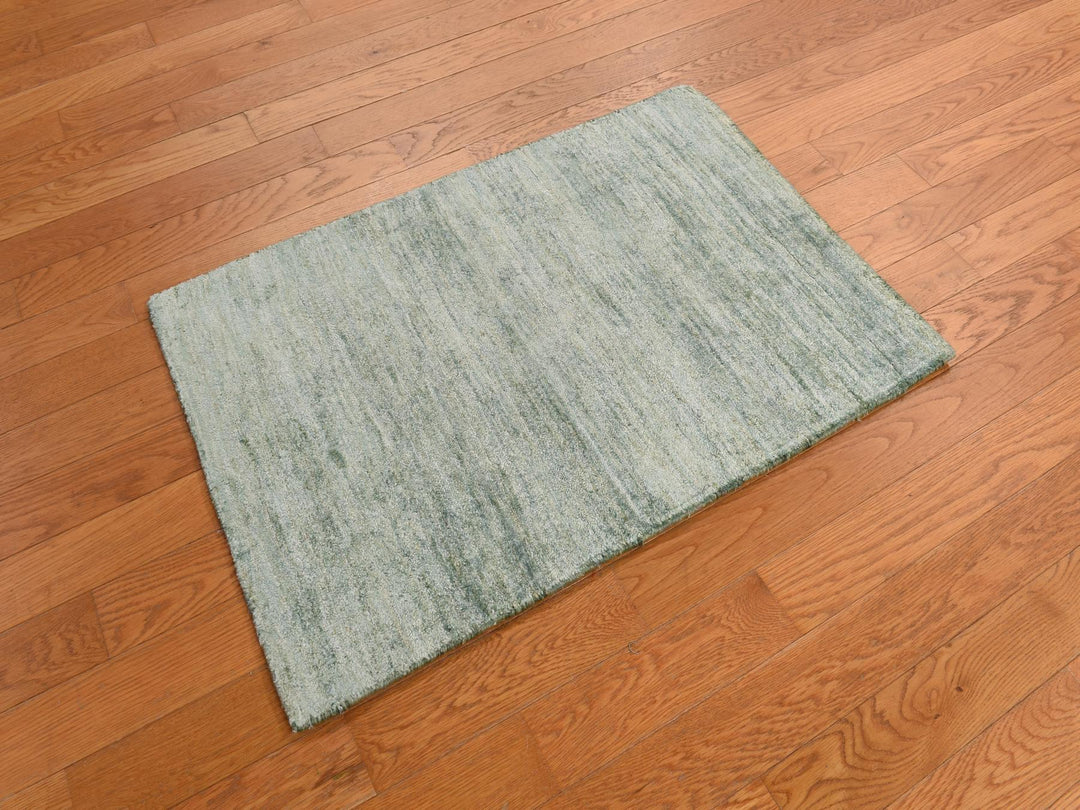 2'0" x 3'0" New Hand Knotted Green Sari Silk Rectangle Oriental Rug - MOA10278292