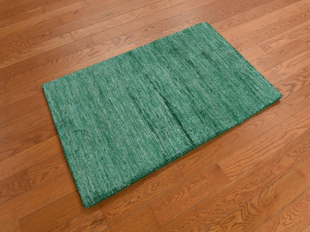 2'0" x 3'1" New Hand Knotted Green Sari Silk Rectangle Oriental Rug - MOA10278294