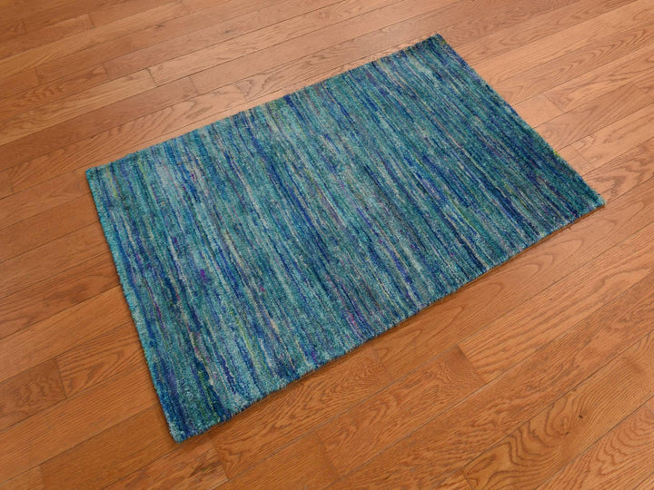 2'1" x 3'2" New Hand Knotted Blue Sari Silk Rectangle Oriental Rug - MOA10278295