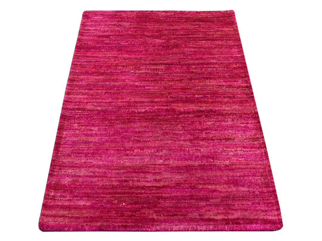 2'1" x 3'1" New Hand Knotted Pink Sari Silk Rectangle Oriental Rug - MOA10278299