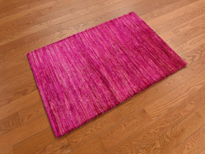 2'1" x 3'1" New Hand Knotted Pink Sari Silk Rectangle Oriental Rug - MOA10278299