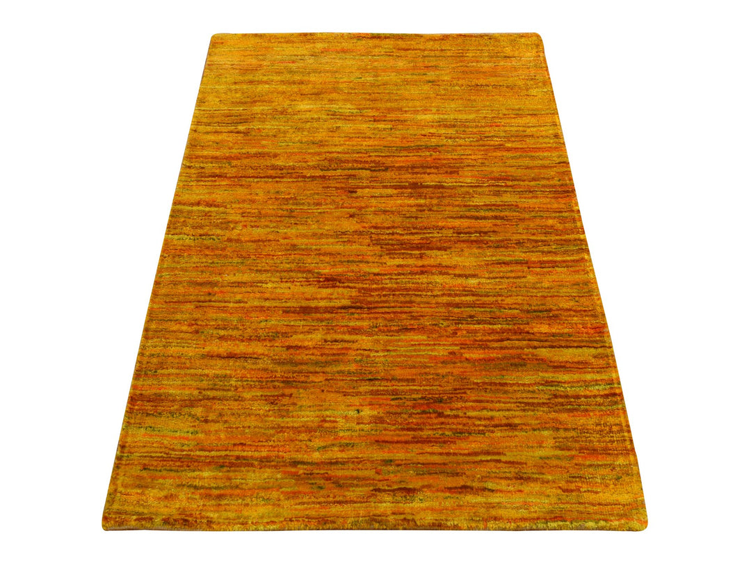 2'1" x 3'0" New Hand Knotted Yellow Sari Silk Rectangle Oriental Rug - MOA10278300
