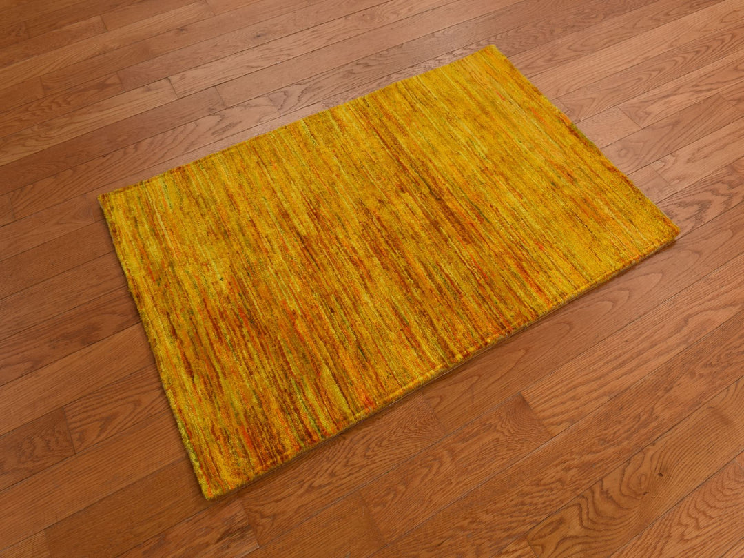 2'1" x 3'0" New Hand Knotted Yellow Sari Silk Rectangle Oriental Rug - MOA10278300