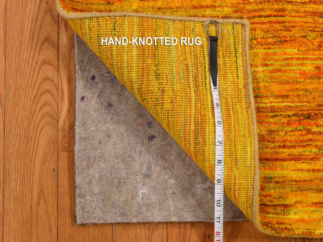 2'1" x 3'0" New Hand Knotted Yellow Sari Silk Rectangle Oriental Rug - MOA10278300