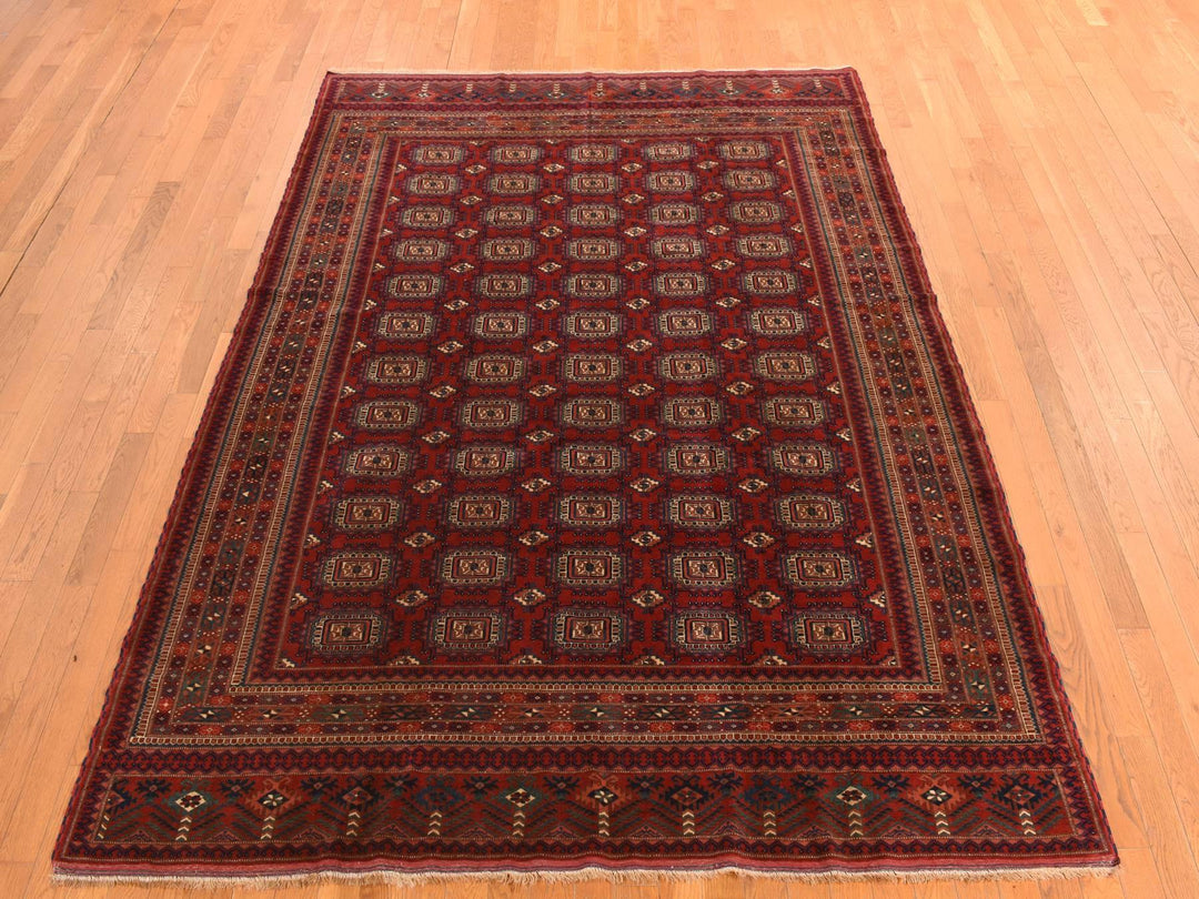 6'10" x 9'7" Vintage Hand Knotted Red Wool Rectangle Oriental Rug - MOA10278305