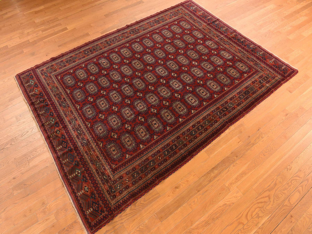 6'10" x 9'7" Vintage Hand Knotted Red Wool Rectangle Oriental Rug - MOA10278305