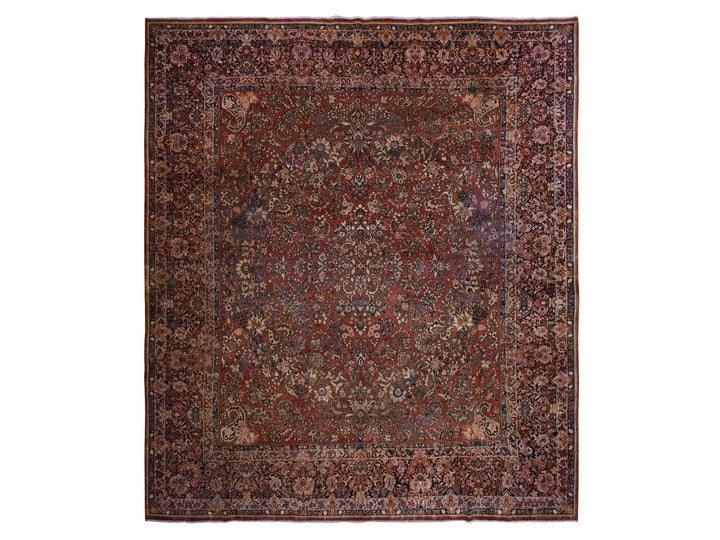 13'8" x 15'10" Vintage Hand Knotted Red Wool Square Oriental Rug - MOA10278326