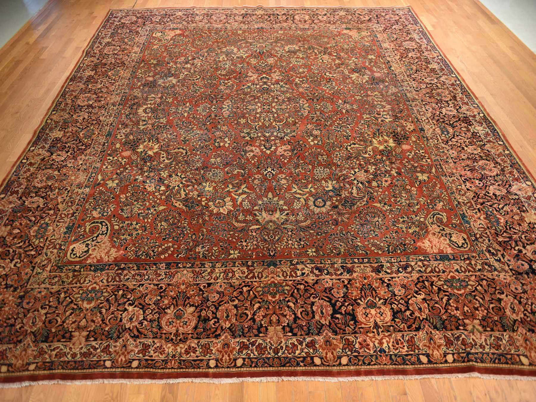 13'8" x 15'10" Vintage Hand Knotted Red Wool Square Oriental Rug - MOA10278326