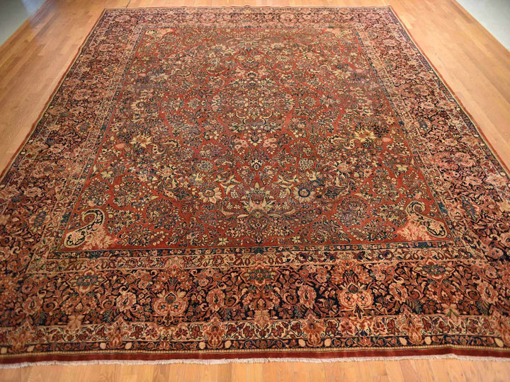 13'8" x 15'10" Vintage Hand Knotted Red Wool Square Oriental Rug - MOA10278326