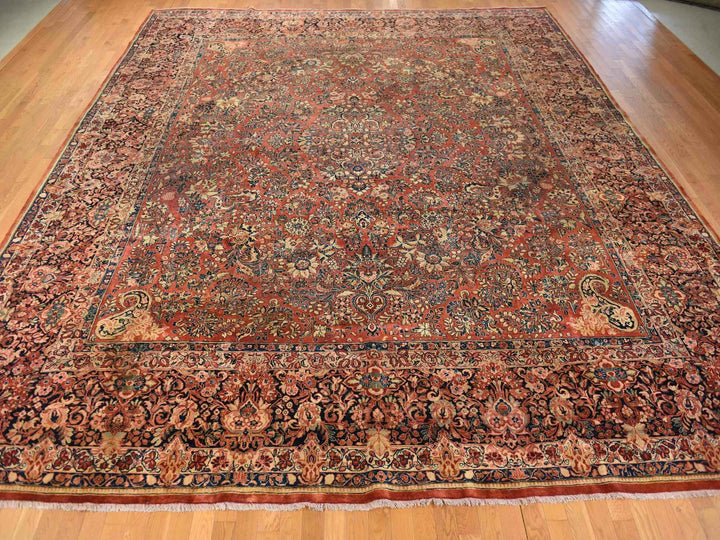 13'8" x 15'10" Vintage Hand Knotted Red Wool Square Oriental Rug - MOA10278326