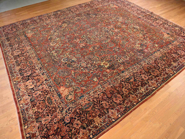 13'8" x 15'10" Vintage Hand Knotted Red Wool Square Oriental Rug - MOA10278326