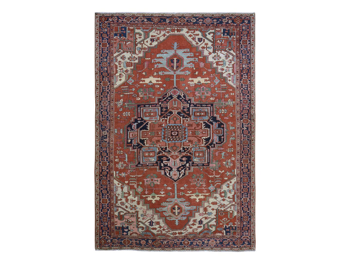 9'2" x 14'0" Vintage Hand Knotted Red Wool Rectangle Oriental Rug - MOA10278327