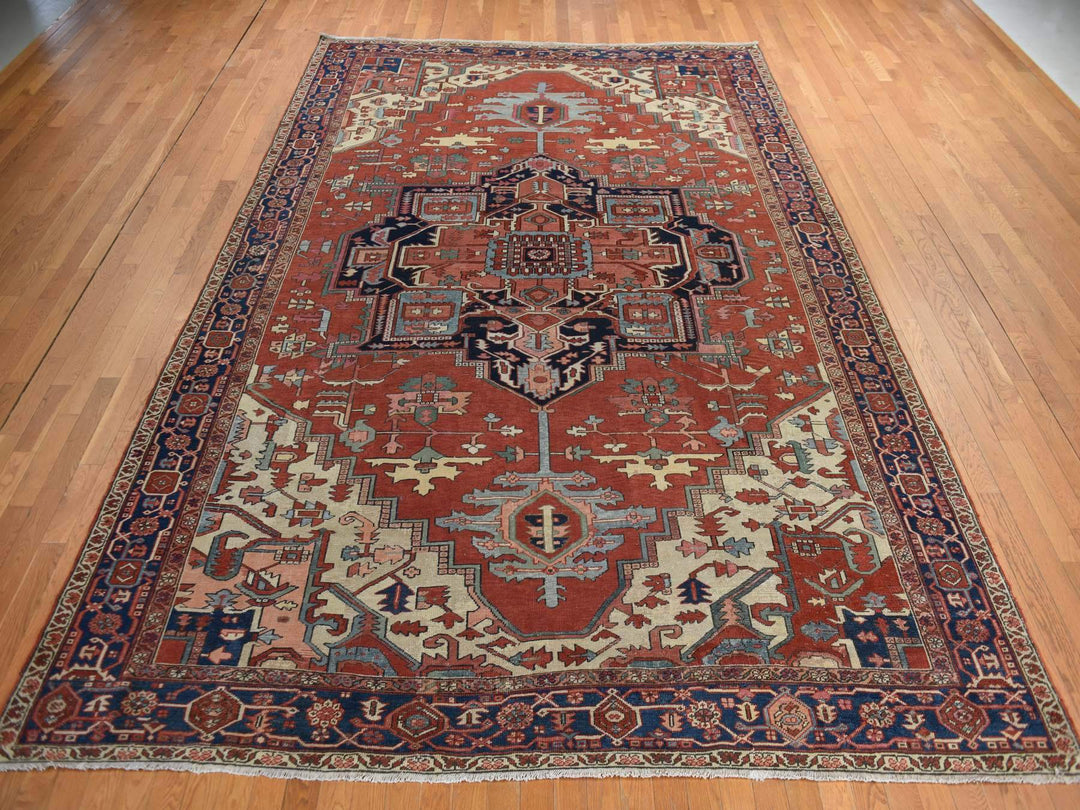 9'2" x 14'0" Vintage Hand Knotted Red Wool Rectangle Oriental Rug - MOA10278327
