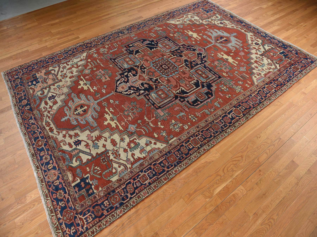 9'2" x 14'0" Vintage Hand Knotted Red Wool Rectangle Oriental Rug - MOA10278327