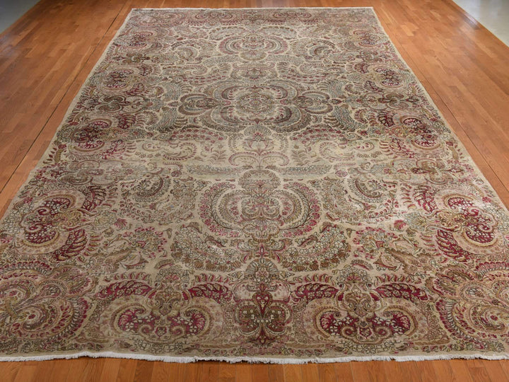 11'7" x 19'3" Vintage Hand Knotted Ivory Wool Rectangle Oriental Rug - MOA10278329