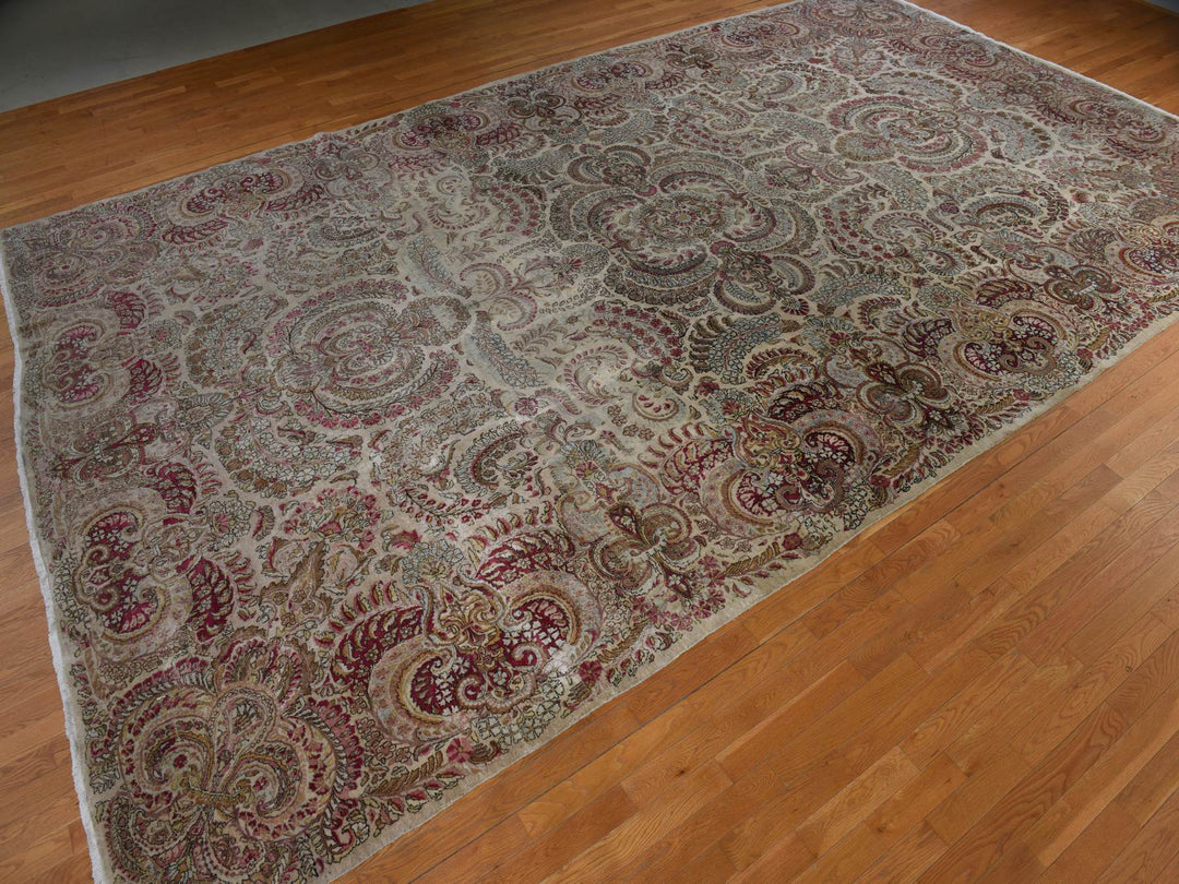 11'7" x 19'3" Vintage Hand Knotted Ivory Wool Rectangle Oriental Rug - MOA10278329