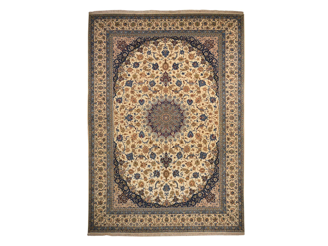 10'1" x 14'8" Vintage Hand Knotted Ivory Wool & Silk Rectangle Oriental Rug - MOA10278353