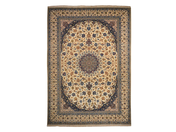 10'1" x 14'8" Vintage Hand Knotted Ivory Wool & Silk Rectangle Oriental Rug - MOA10278353