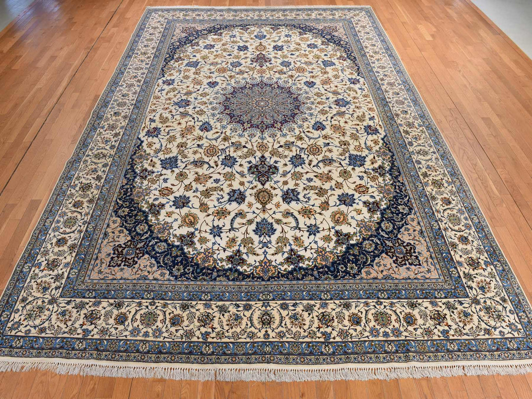 10'1" x 14'8" Vintage Hand Knotted Ivory Wool & Silk Rectangle Oriental Rug - MOA10278353