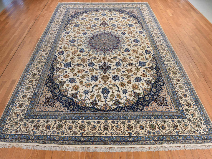 10'1" x 14'8" Vintage Hand Knotted Ivory Wool & Silk Rectangle Oriental Rug - MOA10278353