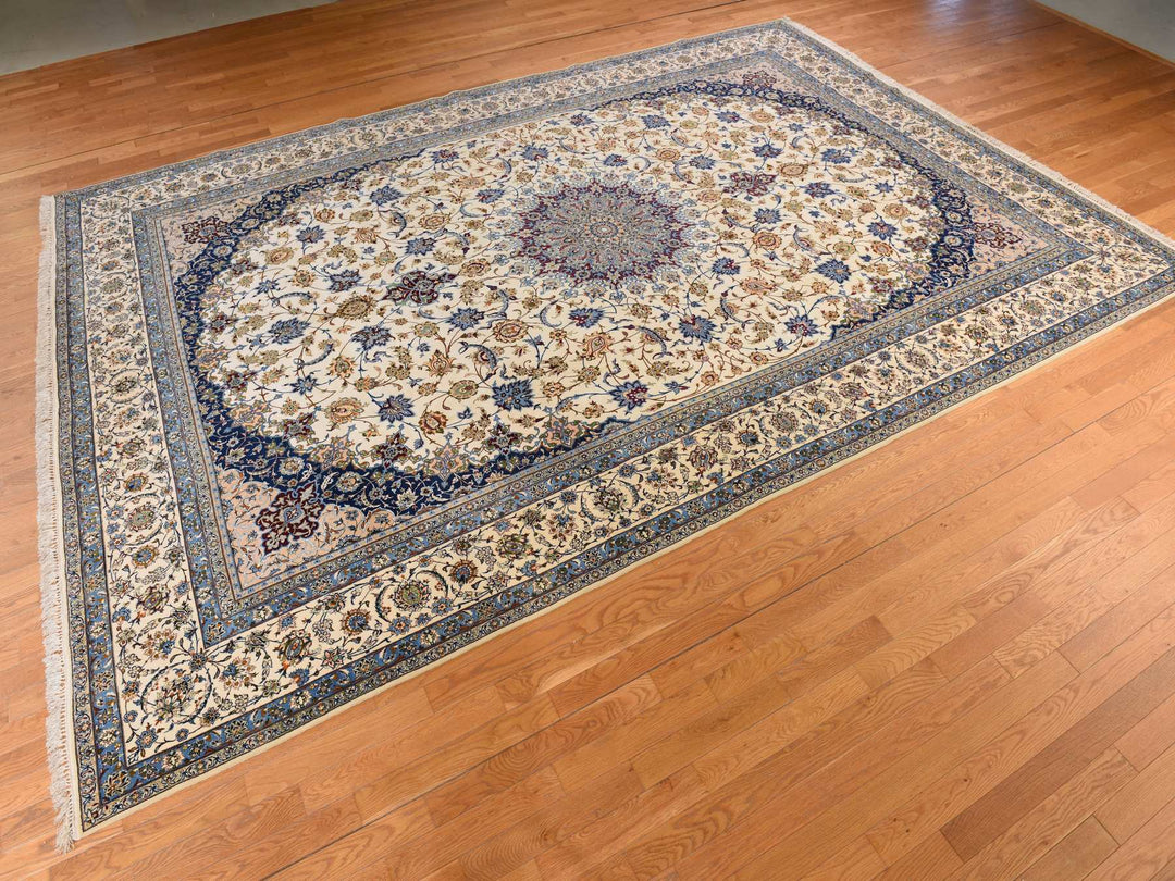 10'1" x 14'8" Vintage Hand Knotted Ivory Wool & Silk Rectangle Oriental Rug - MOA10278353