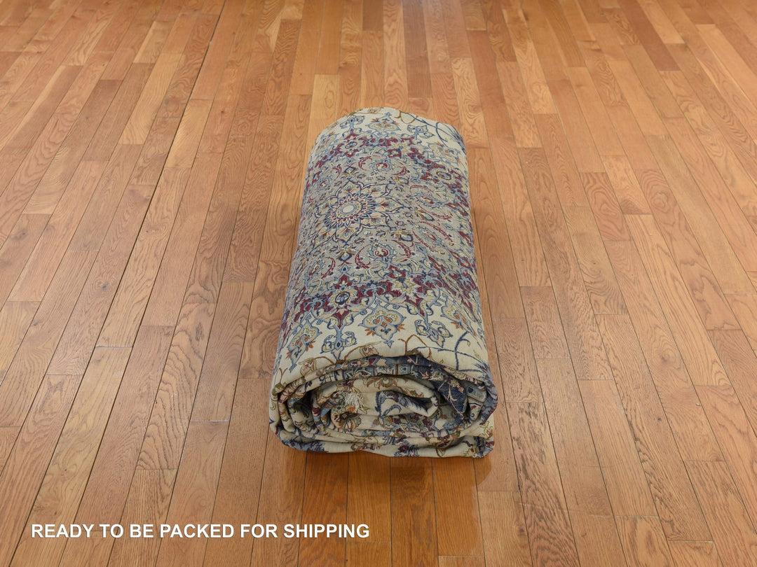 10'1" x 14'8" Vintage Hand Knotted Ivory Wool & Silk Rectangle Oriental Rug - MOA10278353