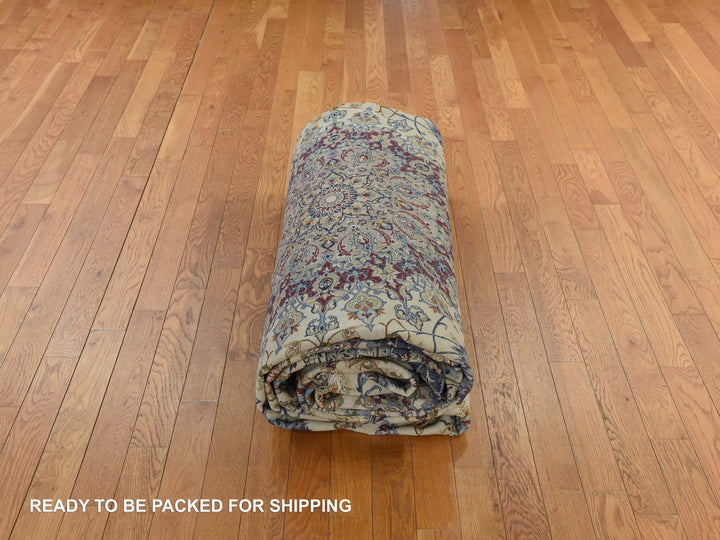 10'1" x 14'8" Vintage Hand Knotted Ivory Wool & Silk Rectangle Oriental Rug - MOA10278353