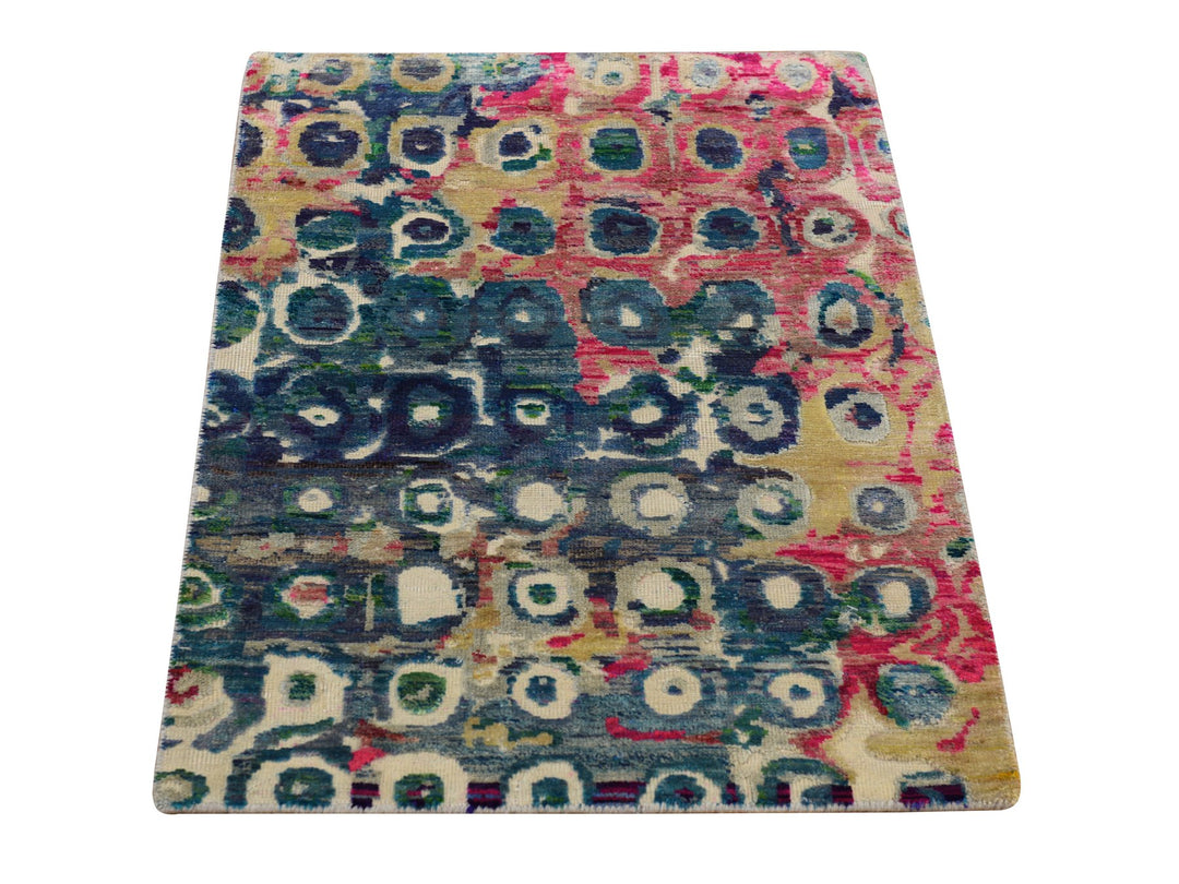 2'0" x 3'2" New Hand Knotted Blue Sari Silk Rectangle Oriental Rug - MOA10278359