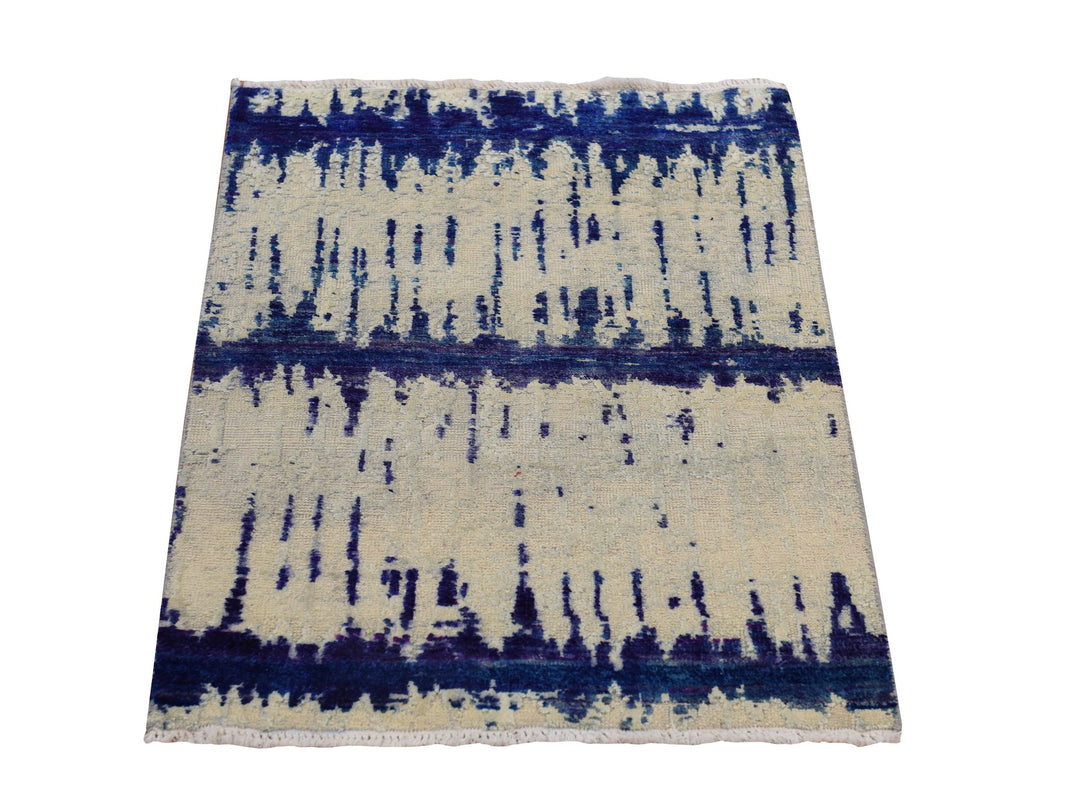 2'0" x 3'0" New Hand Knotted Ivory Wool & Silk Rectangle Oriental Rug - MOA10278360