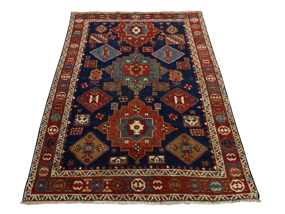 4'1" x 5'10" Vintage Hand Knotted Blue Wool Rectangle Oriental Rug - MOA10278362