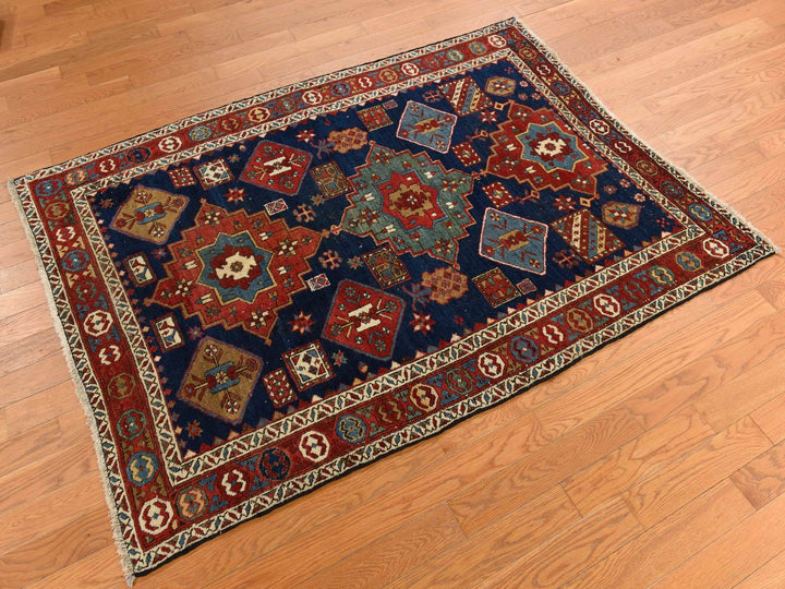 4'1" x 5'10" Vintage Hand Knotted Blue Wool Rectangle Oriental Rug - MOA10278362