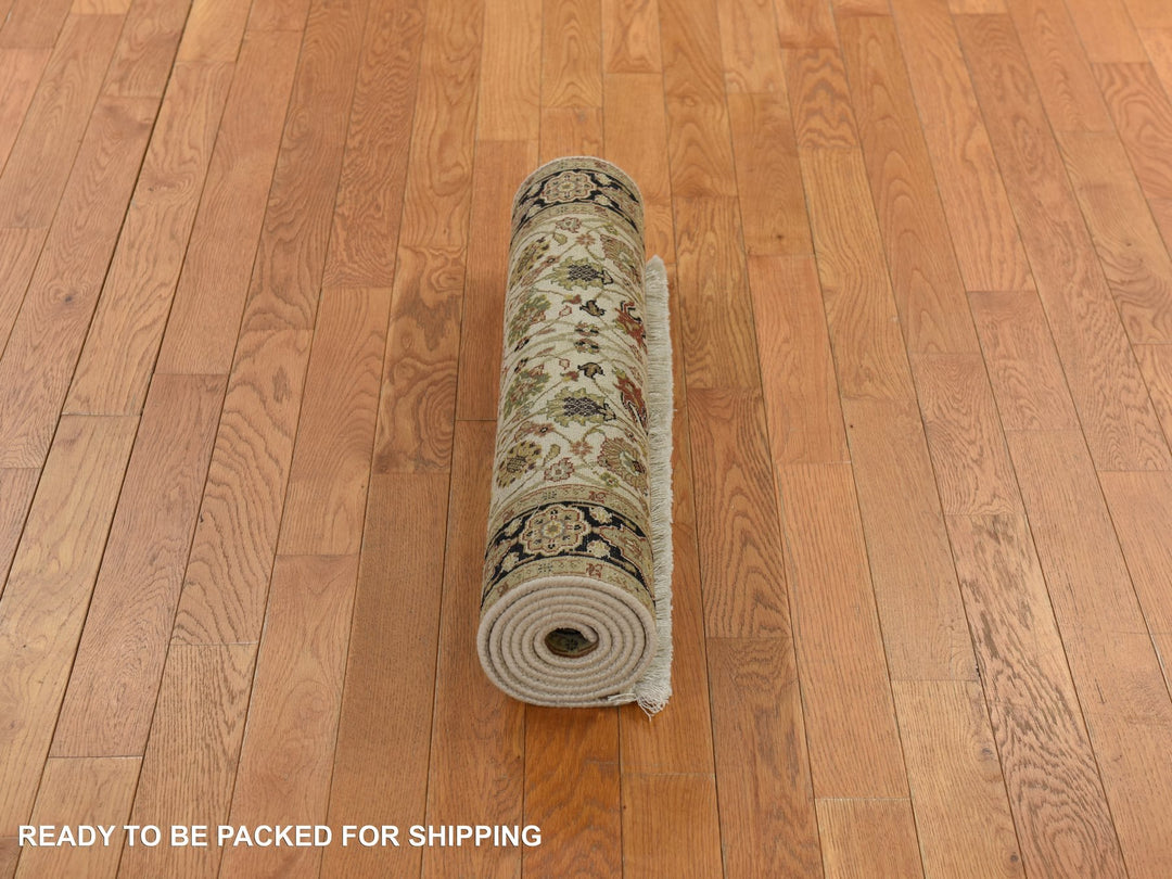 2'8" x 6'1" New Hand Knotted Ivory Wool Runner Oriental Rug - MOA10278363
