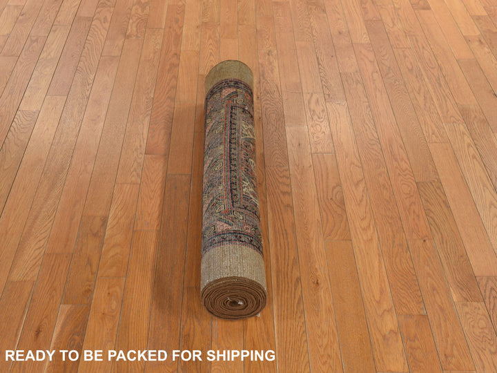 3'2" x 15'0" Vintage Hand Knotted Brown Wool Runner Oriental Rug - MOA10278368