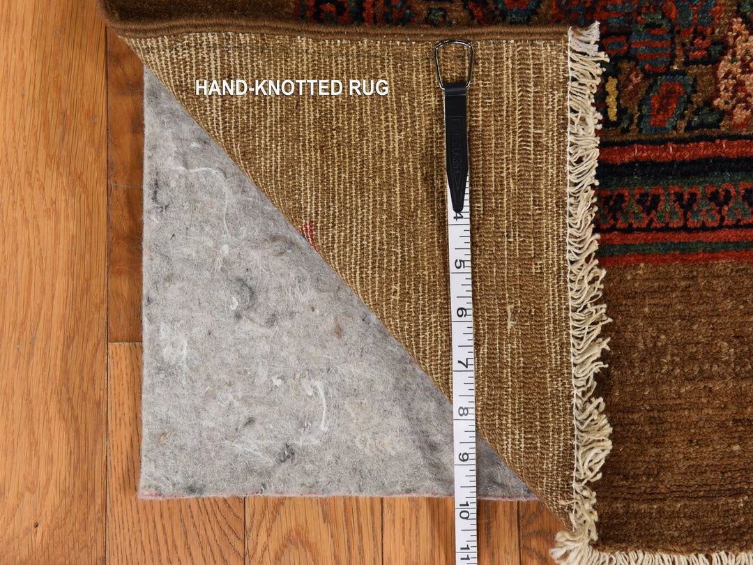 3'2" x 15'0" Vintage Hand Knotted Brown Wool Runner Oriental Rug - MOA10278368